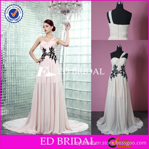 MC06 2015 One Shoulder Real Picture Pink Black lace Chiffon Evening Gown